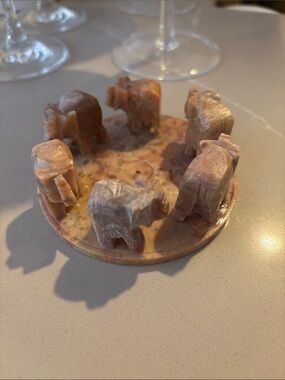 Cost Plus World Market Pink and Cream Stone Elephant Candle Holder